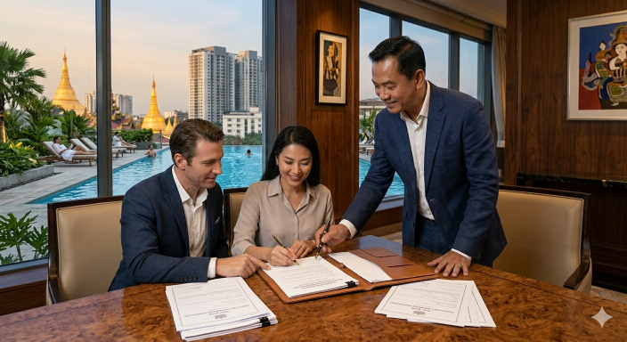 It is standard for rent in Myanmar to be paid in advance for the entire period of the contract. There is a risk that once the rent has been received that landlords will become unresponsive to any subsequent issues that may arise.