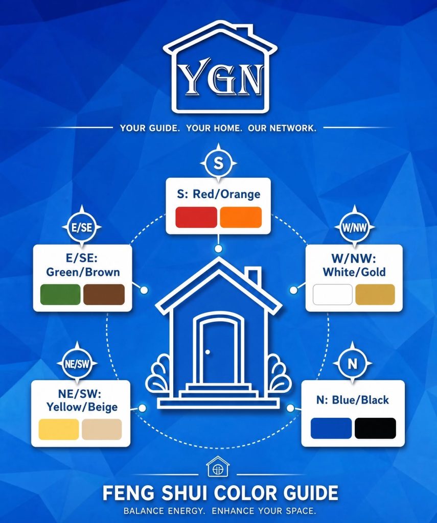 ဖုန်းရွှေ (Feng Shui) နည်းအရ အိမ်တံခါးမျက်နှာမူရာ အရပ်အလိုက် လာဘ်ခေါ်အရောင်